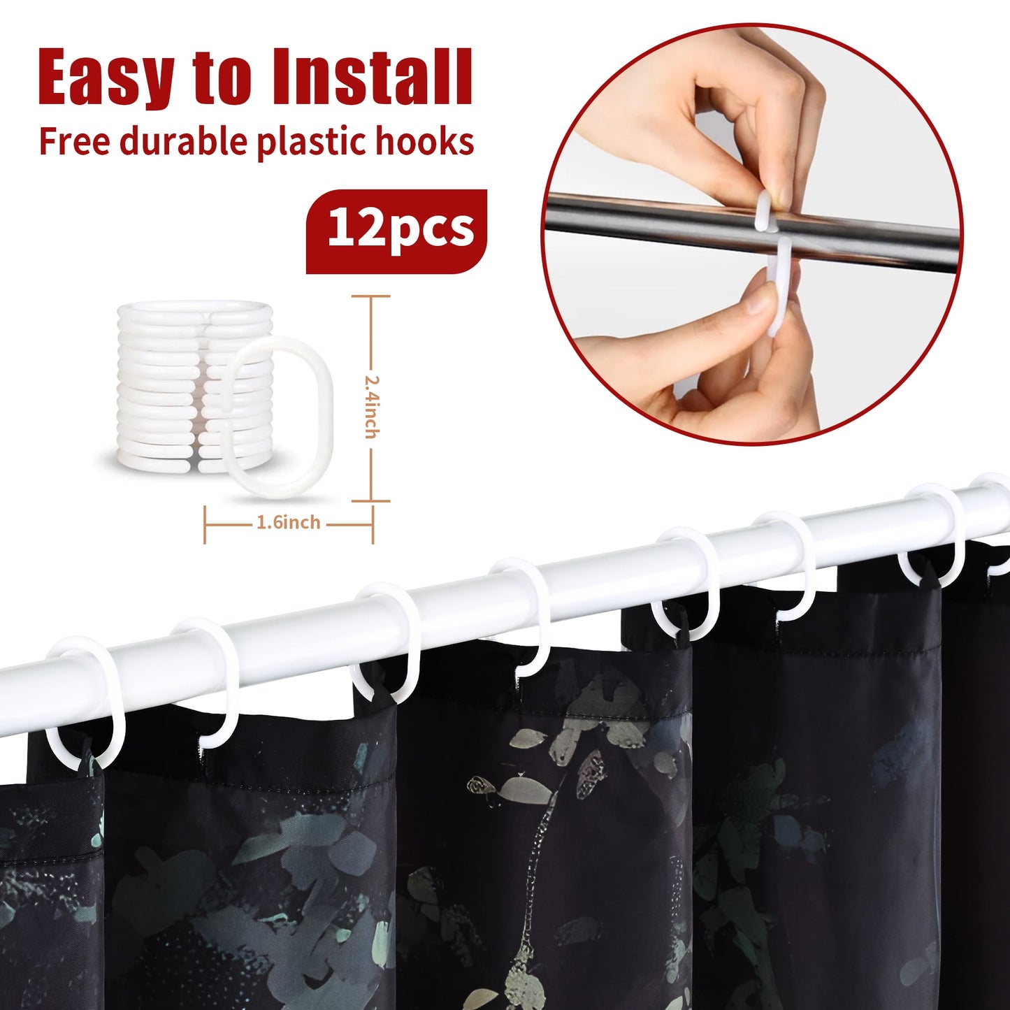 Ikfashoni Halloween Shower Curtain with Hooks, Black Ghost Waterproof Bathroom Curtains, 72"X72"