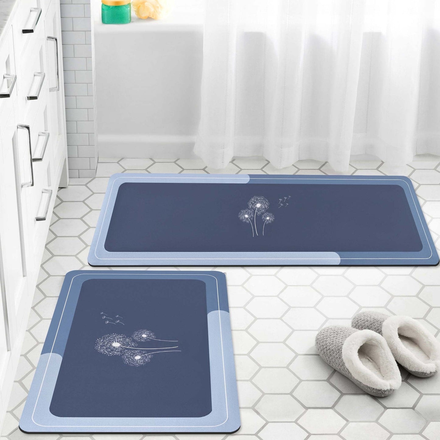 Ikfashoni 2 Pcs Stone Bathroom Rugs,Diatomaceous Non Slip Mat for Bathroom Kitchen Counter,Gray