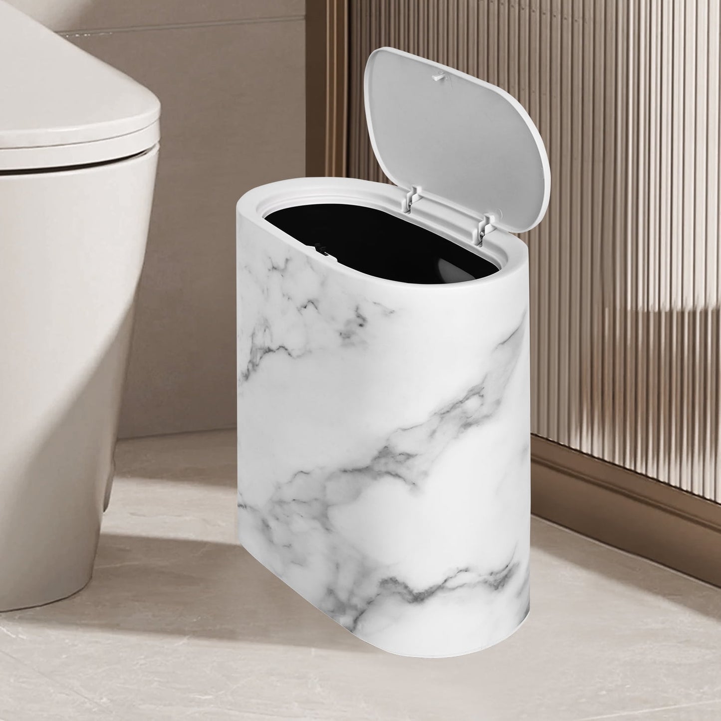 Ikfashoni 3 Gallon Trash Can with Lid, Black Marble Double-decker Wastebasket for Bathroom Bedroom Kitchen Office