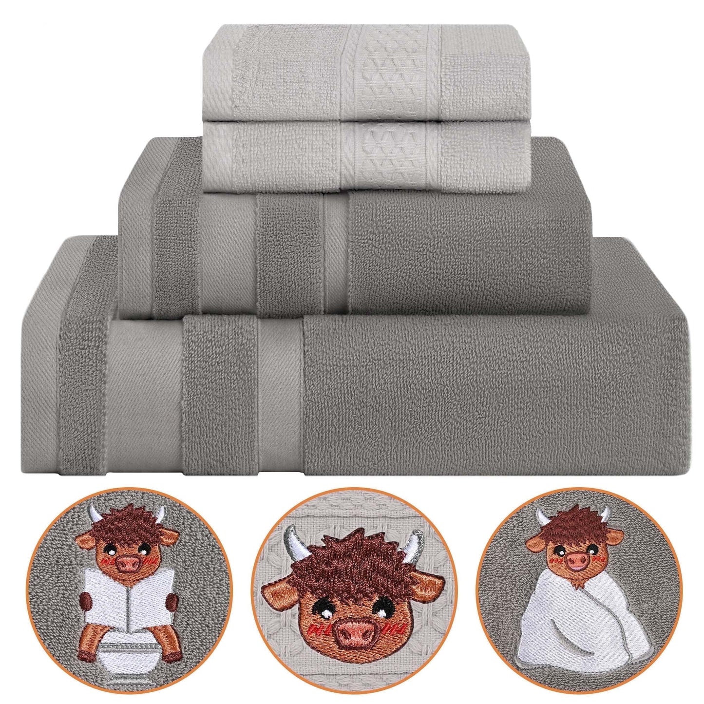 Ikfashoni 3 Piece Luxury Bath Towel Set, Purple Floral Hand Towel for Bathroom