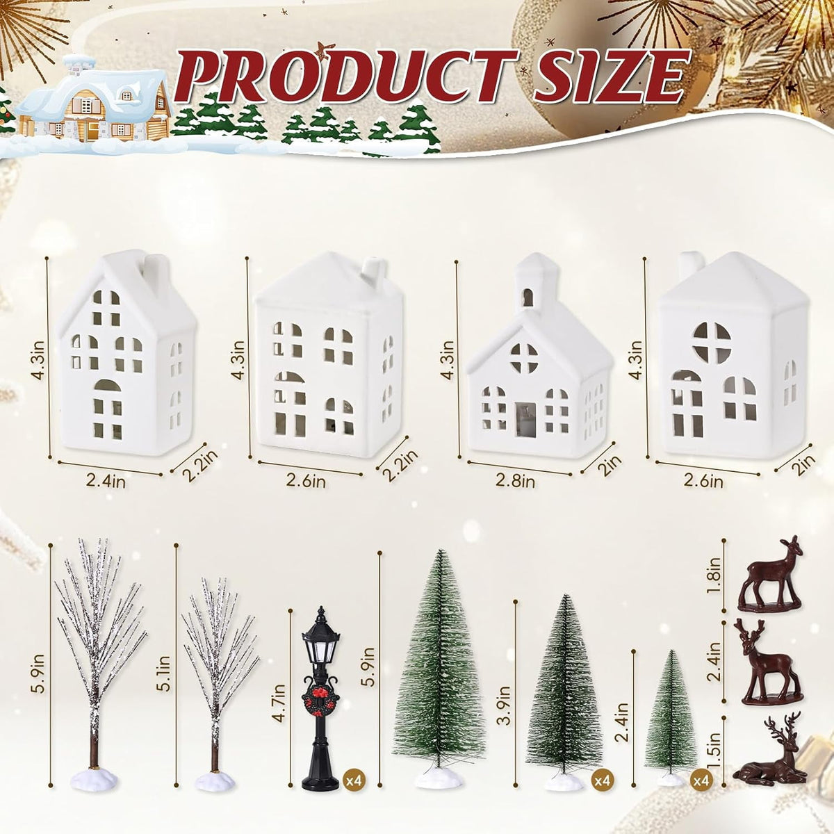 Ikfashoni 22 Pcs Ceramic Christmas Village Set, LED Christmas Village Houses with Xmas Trees Farmhouse Scenes Decor Tabletop Decoration