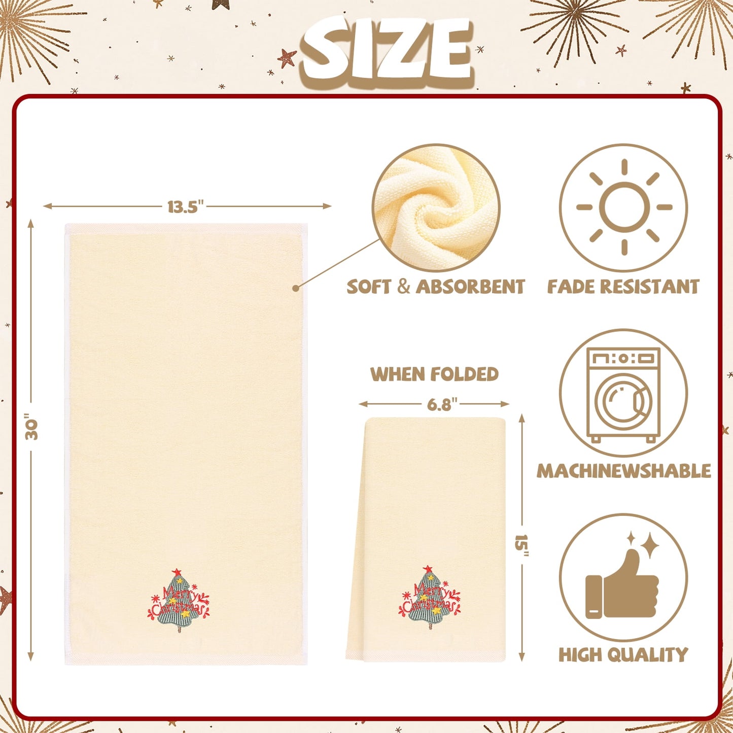 Ikfashoni 2 Pack Christmas Hand Towel for Bathroom, Embroidered Snowman White Scroll Cotton Towels