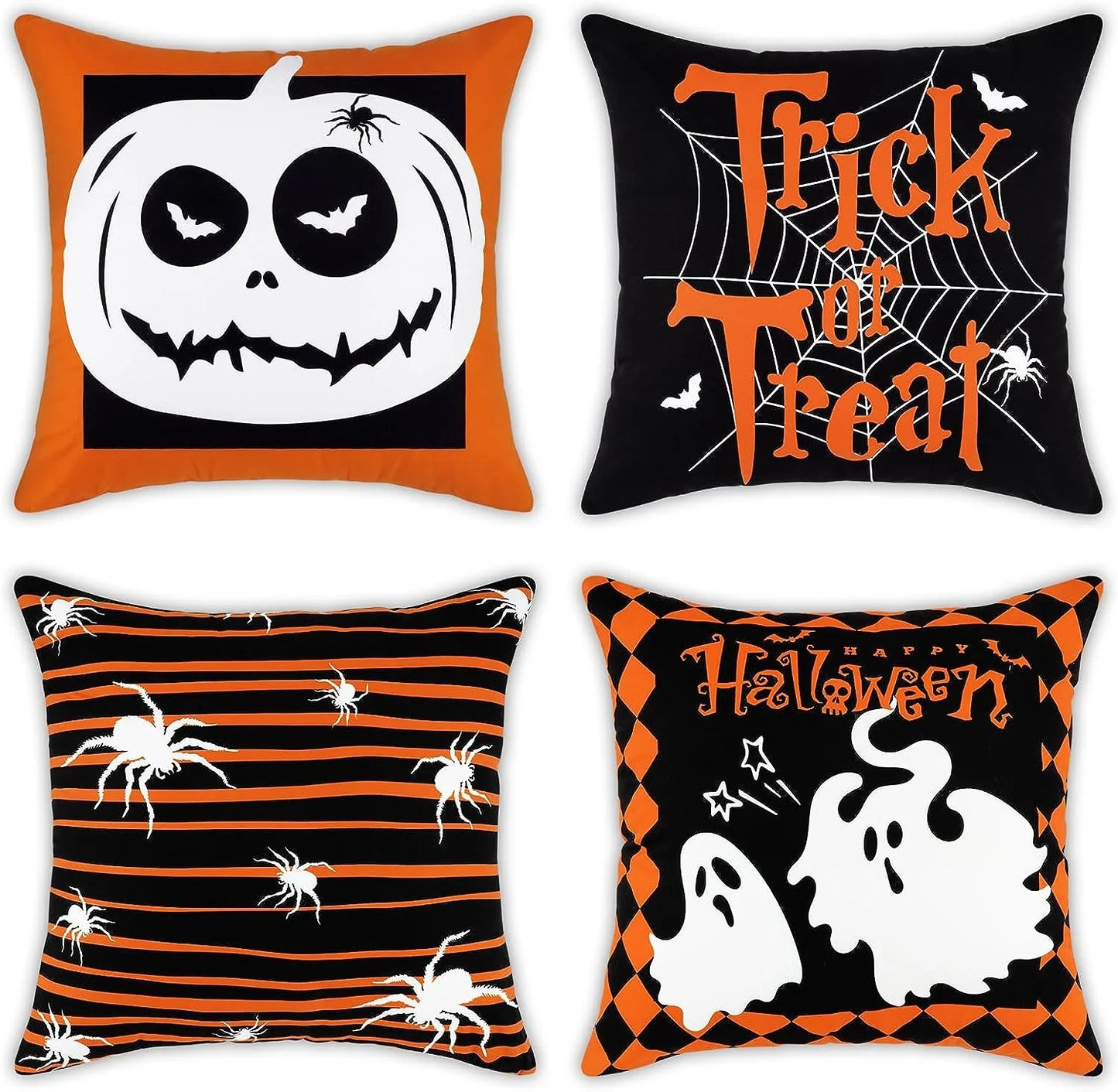 BLEUM CADE Halloween Decorations for Home Throw Pillow Covers 18 x 18 inch Pumpkin Throw Pillowcases Set of 4,Trick or Treat Halloween pillows