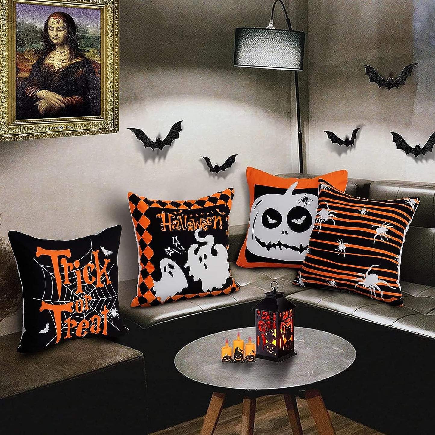 BLEUM CADE Halloween Decorations for Home Throw Pillow Covers 18 x 18 inch Pumpkin Throw Pillowcases Set of 4,Trick or Treat Halloween pillows