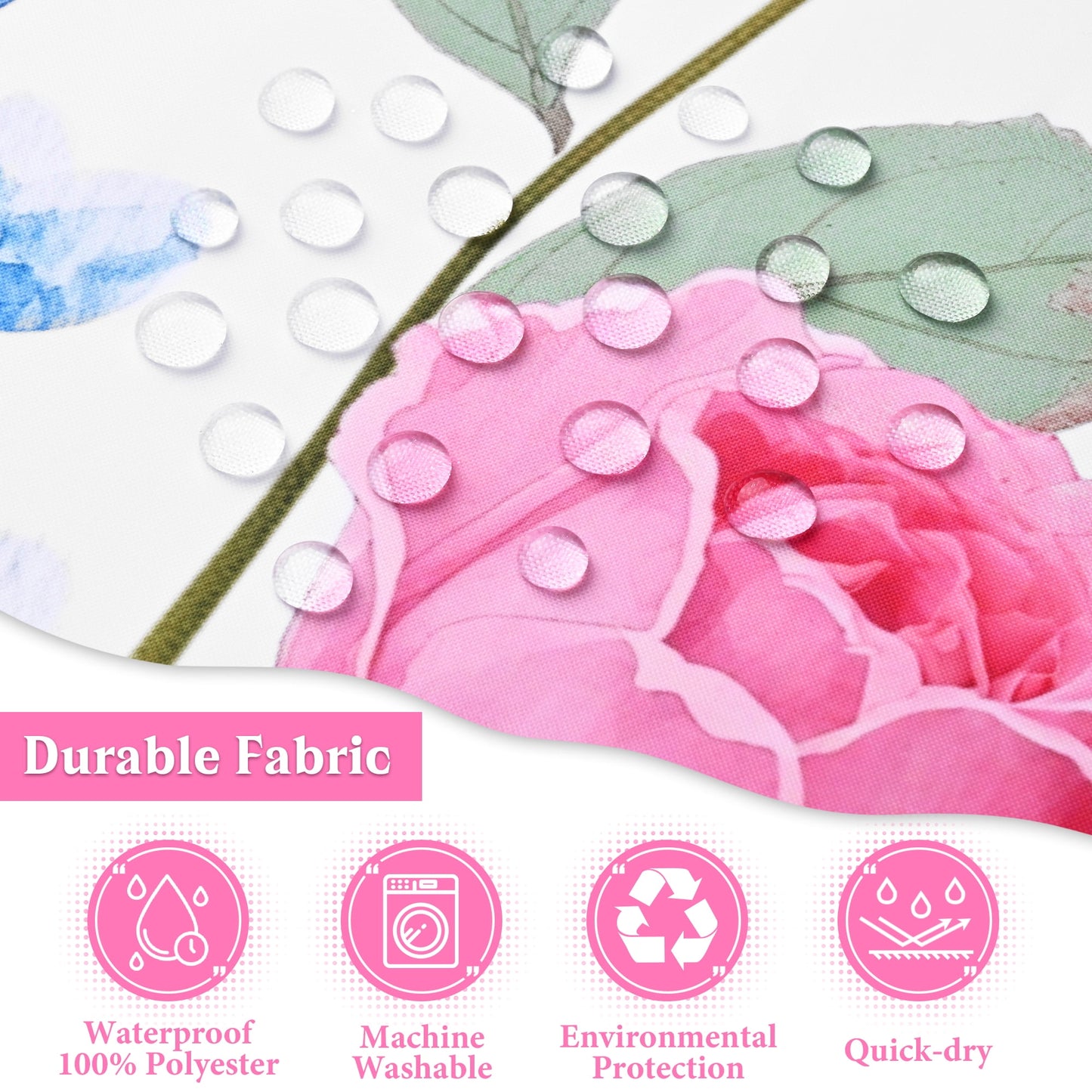 Ikfashoni Colorful Flowers Shower Curtain with Hooks,13pc Waterproof Fabric Bathroom Curtain, 72"X72"