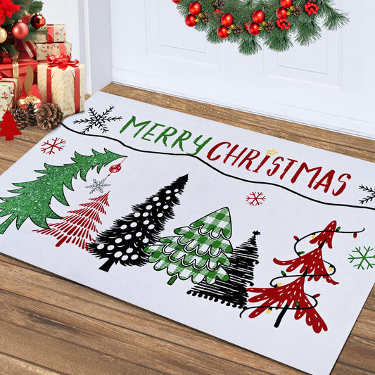 BLEUM CADE Christmas Welcome Mat Winter Holiday Outdoor Doormat,Colorful Christmas Tree Door Mat,Non-slip Low File Mat for Entrance,18 x 30 inches