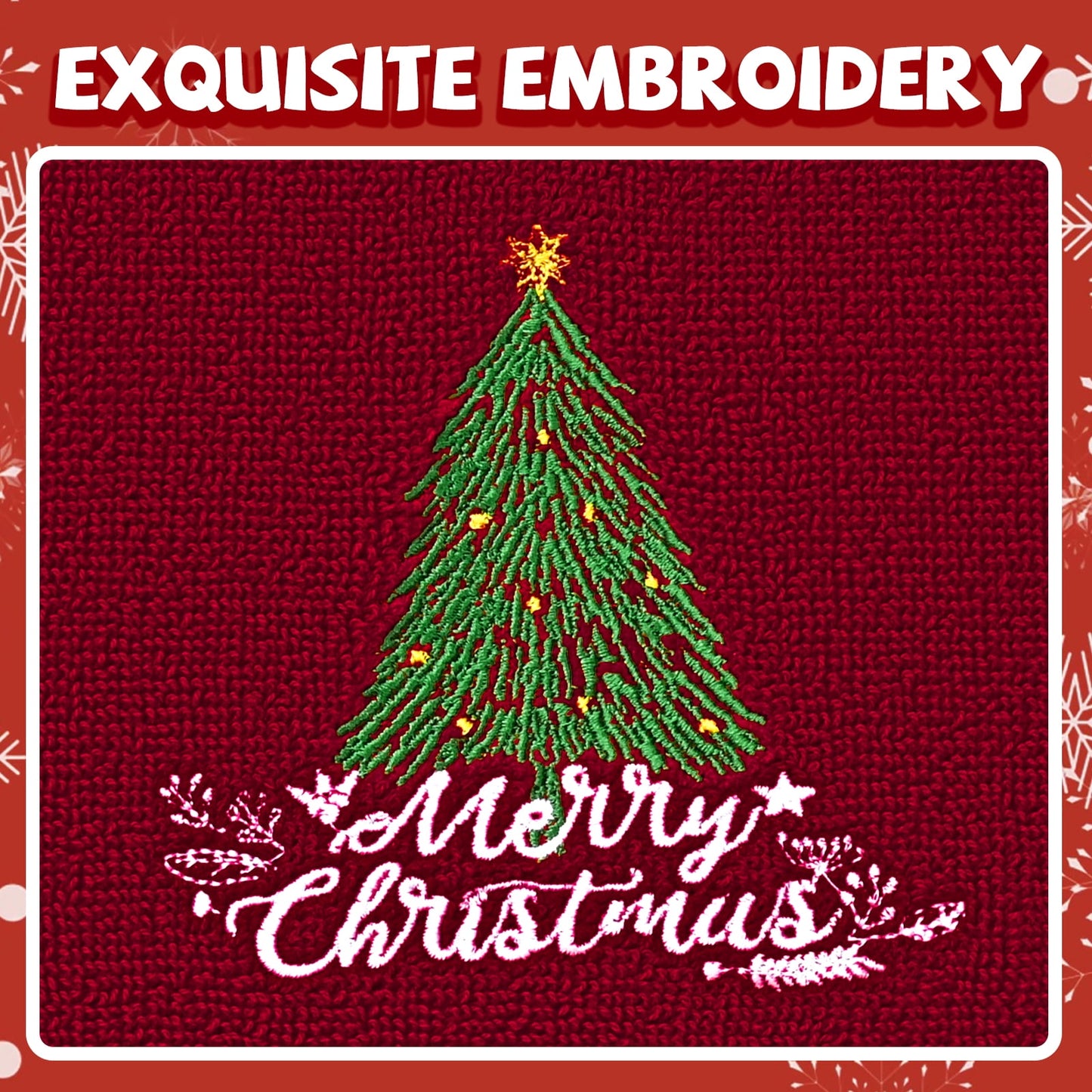 Ikfashoni 2 Pack Christmas Hand Towel for Bathroom,Embroidered Christmas Tree Red Scroll Cotton Towels