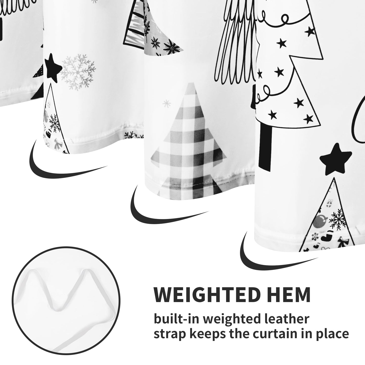 Ikfashoni Christmas Tree Shower Curtain with Hooks, Gray Waterproof Bathroom Curtains, 72"X72"