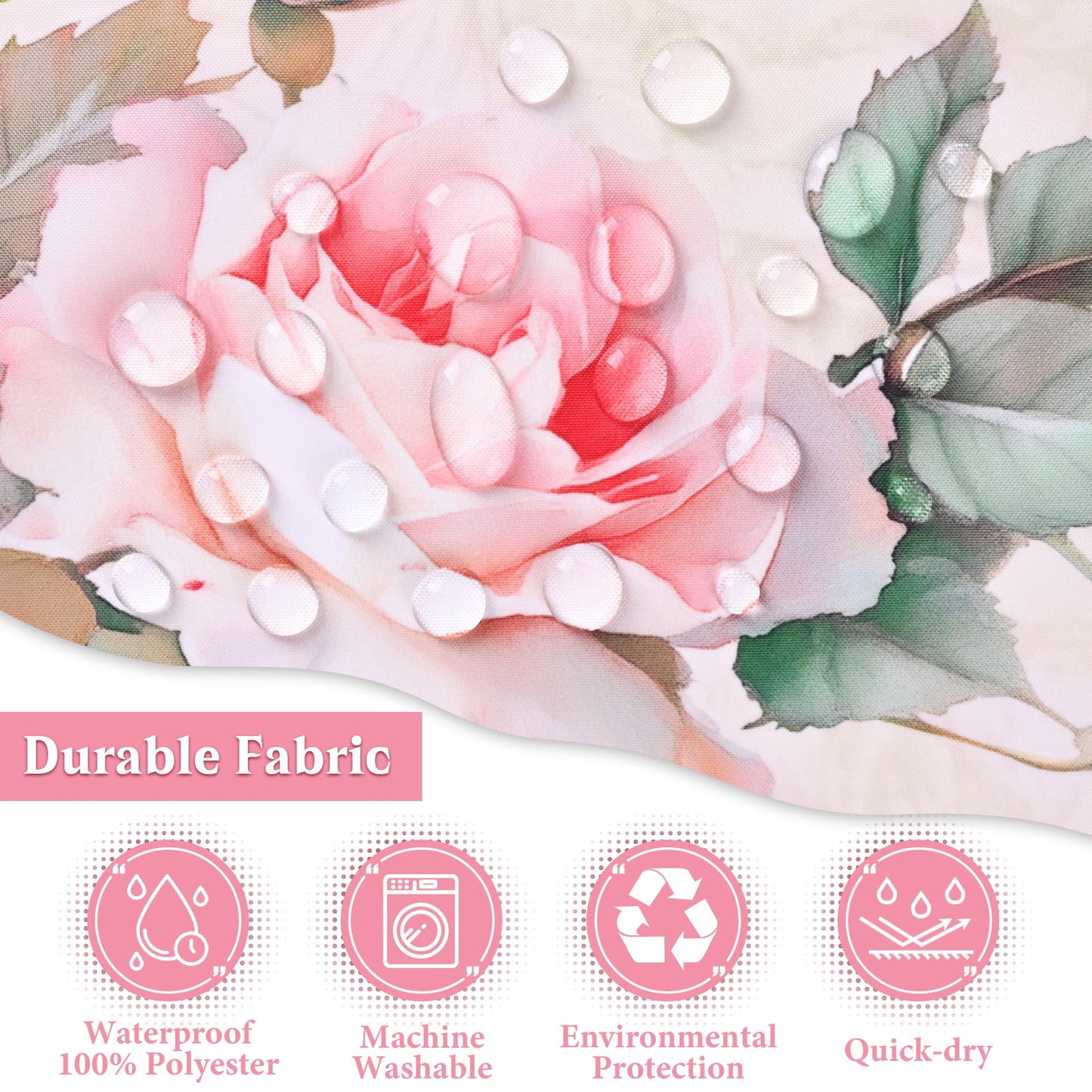Ikfashoni Spring Flowers Shower Curtain with Hooks,13pcs Waterproof Fabric Bathroom Curtain, 72"X72"