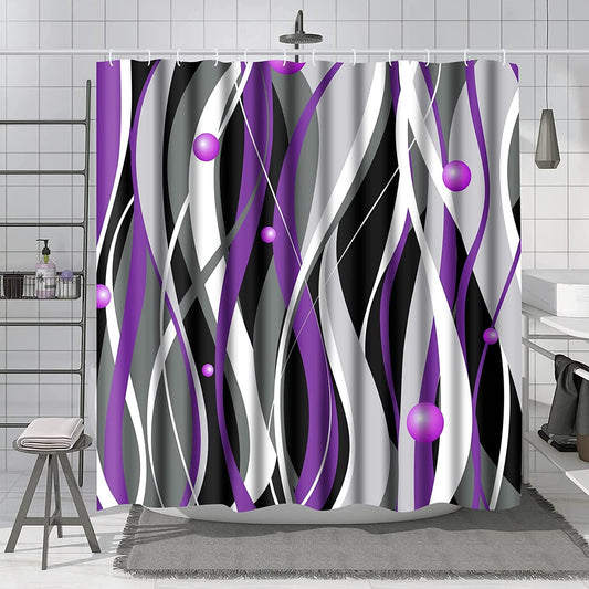 Ikfashoni Purple Abstract Shower Curtain, 13pc Waterproof Fabric Bathroom Sets with 12 Hooks, 72"X72"