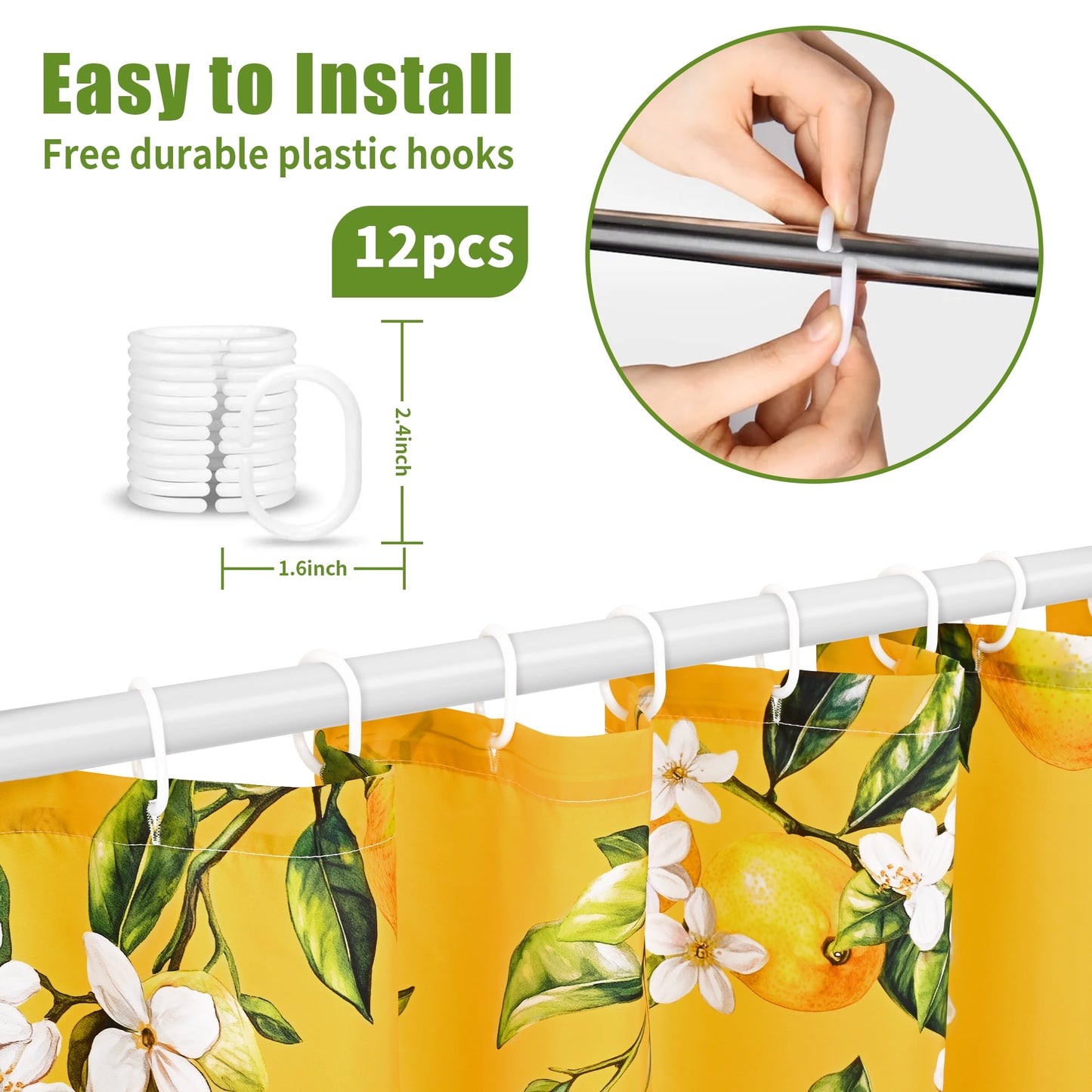 Ikfashoni Yellow Lemon Bird Shower Curtain with Hooks,13pc Waterproof Fabric Bathroom Curtain, 72"X72"