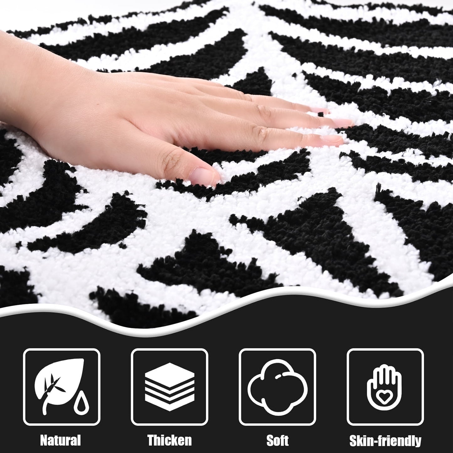 Ikfashoni Halloween Bathroom Rug,Black Cobweb Bath Mat,Extra Soft Fluffy Absorbent Non-slip Bath Rug,20"x31"