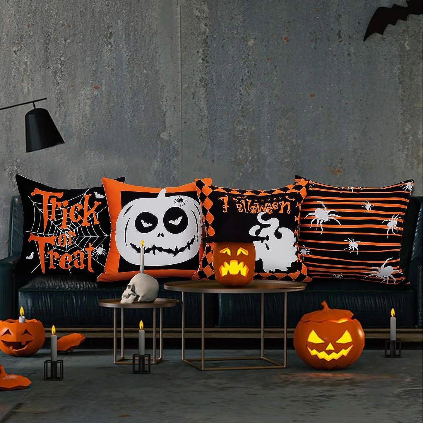 BLEUM CADE Halloween Decorations for Home Throw Pillow Covers 18 x 18 inch Pumpkin Throw Pillowcases Set of 4,Trick or Treat Halloween pillows