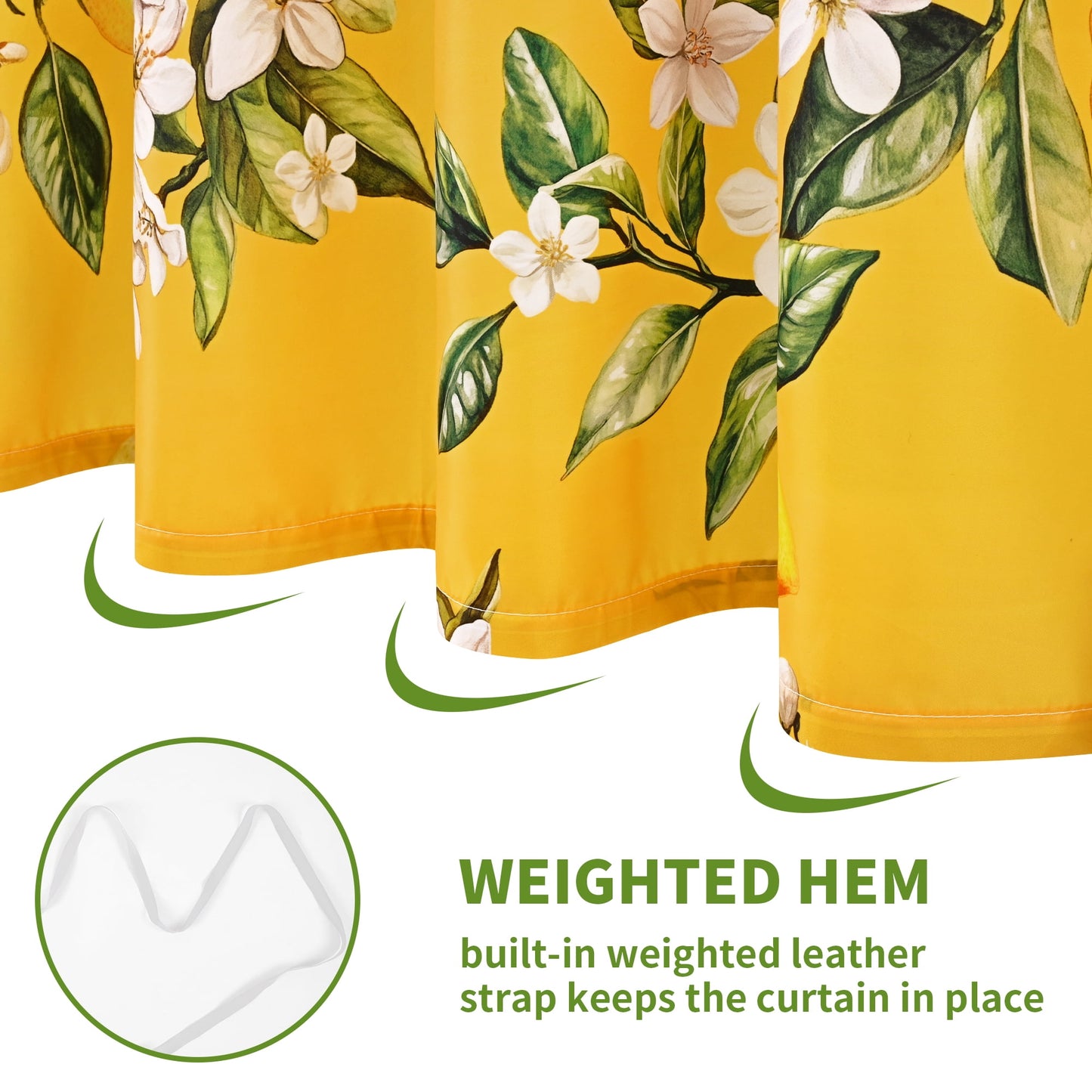 Ikfashoni Yellow Lemon Bird Shower Curtain with Hooks,13pc Waterproof Fabric Bathroom Curtain, 72"X72"