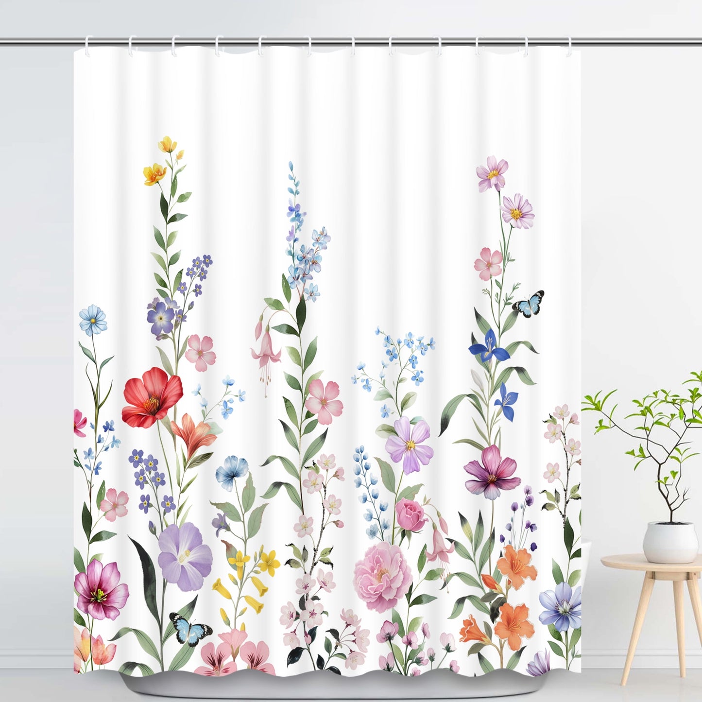 Ikfashoni Colorful Flowers Shower Curtain with Hooks,13pc Waterproof Fabric Bathroom Curtain, 72"X72"