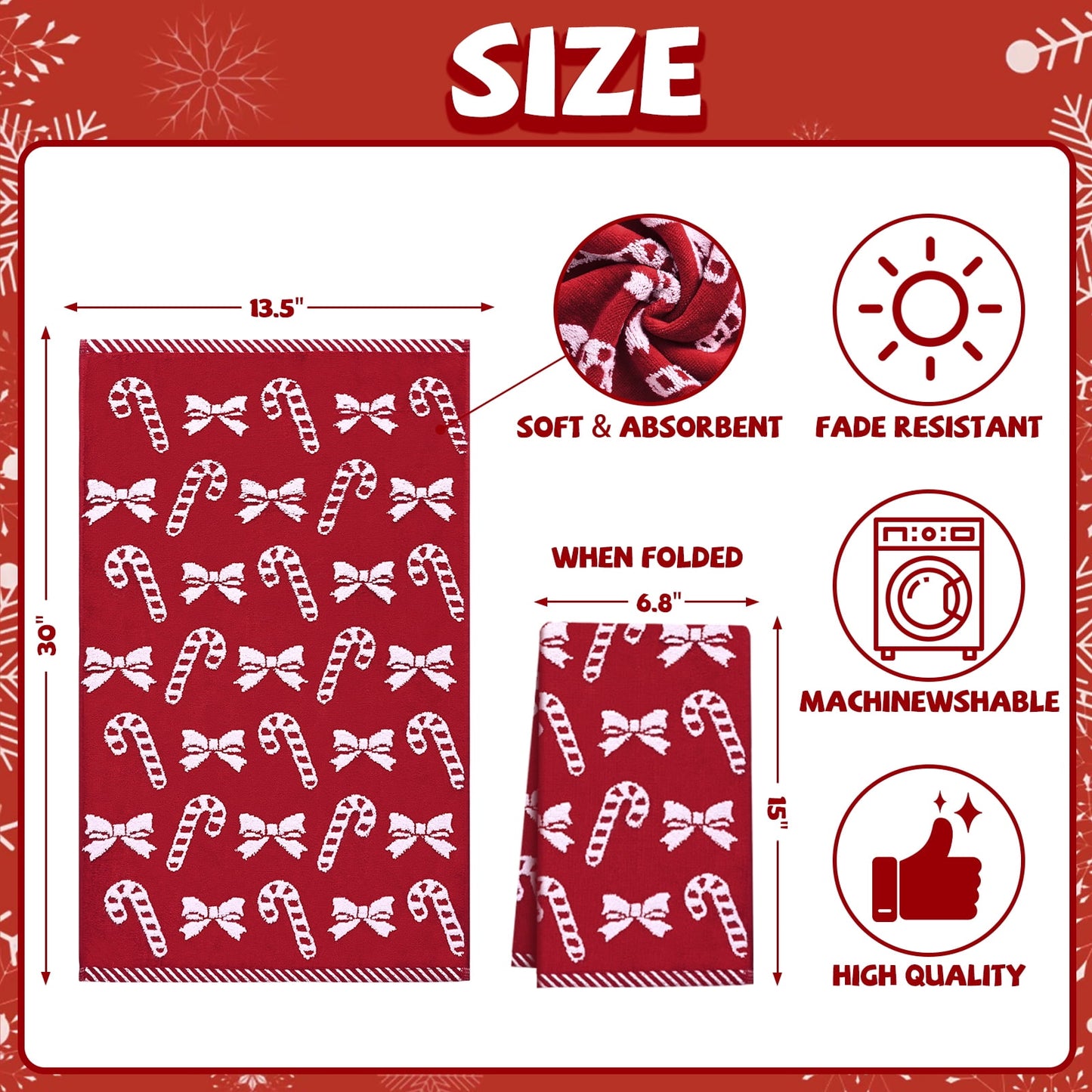 Ikfashoni 2 Pack Red Bow Christmas Hand Towel for Bathroom,Embroidered Christmas Scroll Cotton Towels