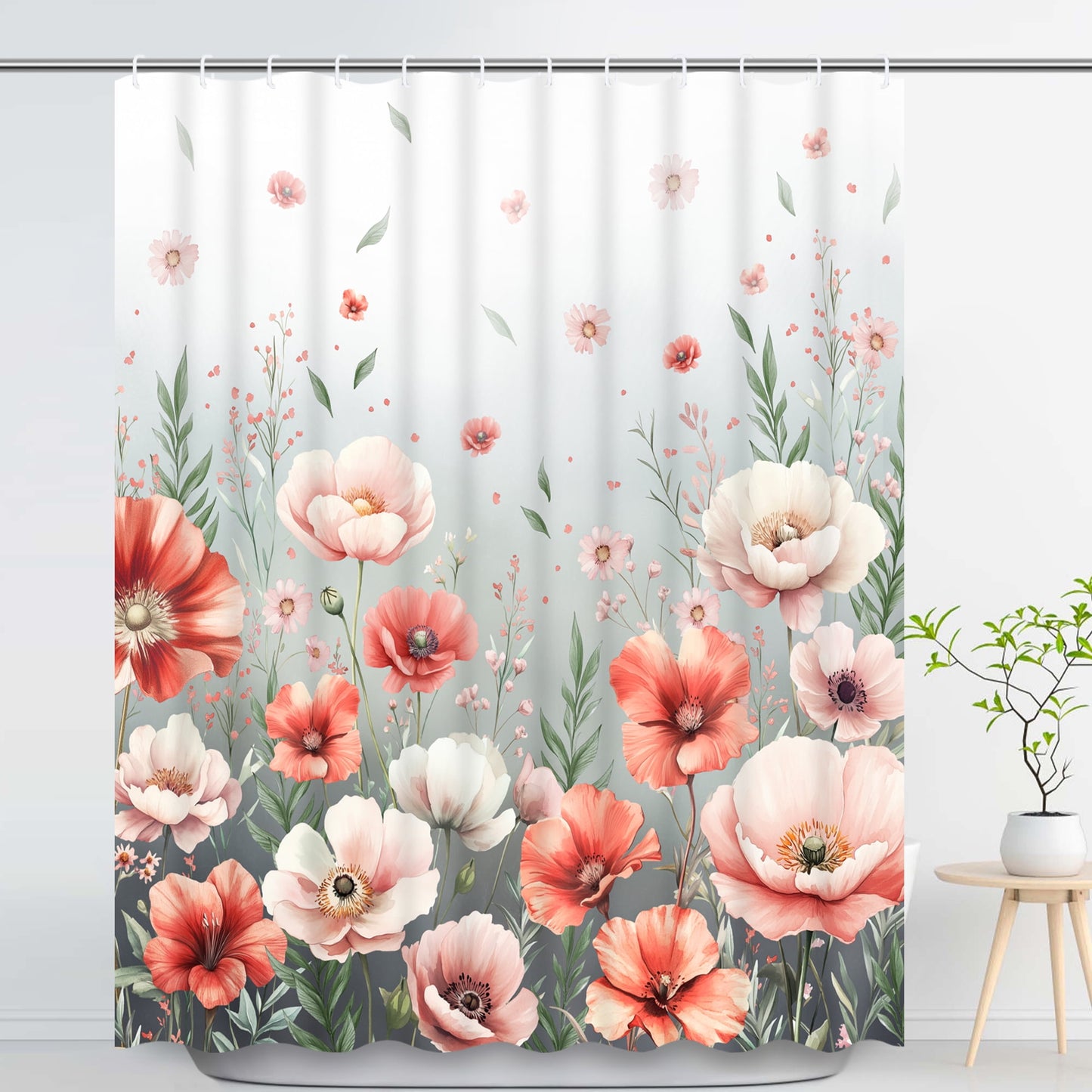 Ikfashoni Red Shower Curtain with Hooks,13pc Ombre Waterproof Fabric Bathroom Curtain, 72"X72"