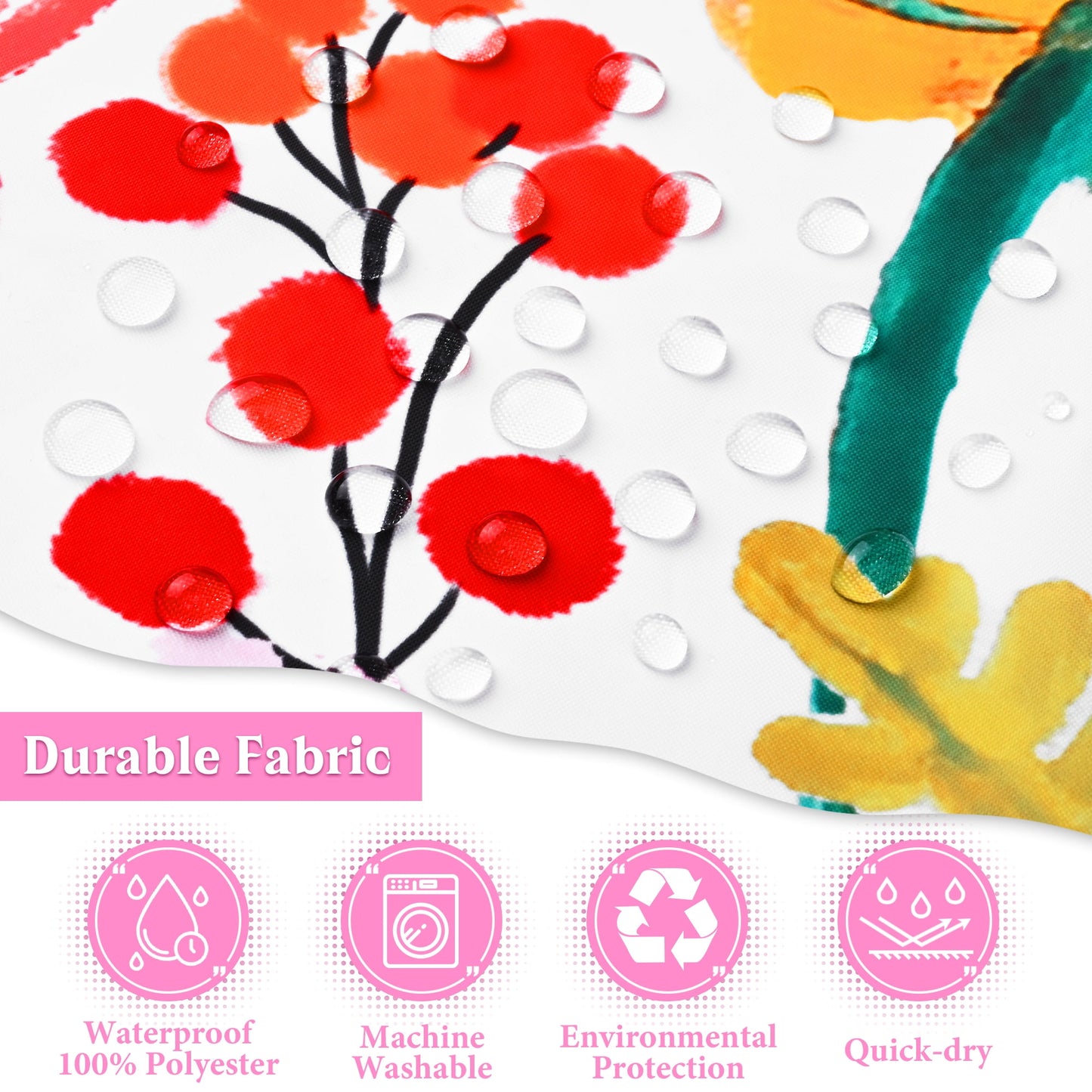 Ikfashoni Colorful flower Shower Curtain with Hooks,13pc Spring Waterproof Fabric Bathroom Curtain, 72"X72"