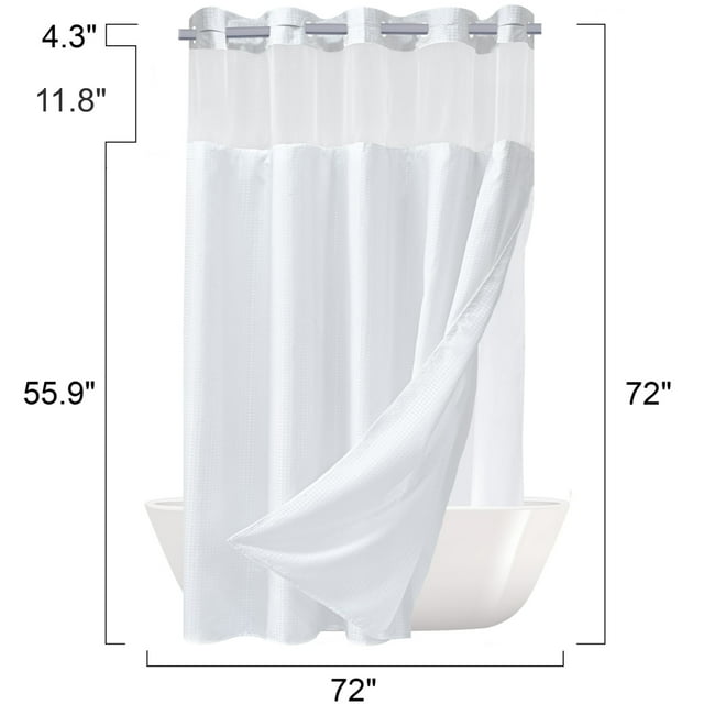 Ikfashoni White Hookless Fabric Shower Curtain with Snap in Liner,Waffle Weave Waterproof Mesh Window Bathroom Curtain,72"X72"