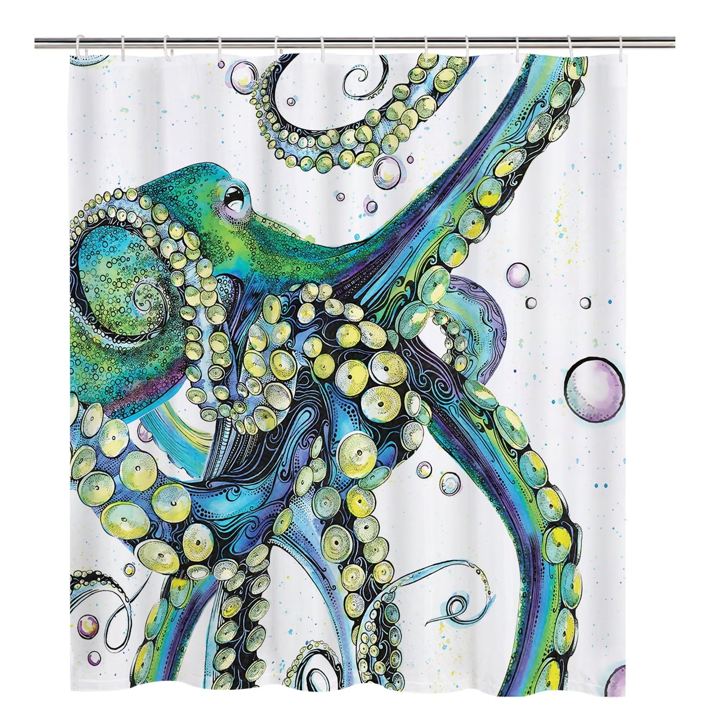 Ikfashoni Green Teal Octopus Shower Curtain with Hooks, Waterproof Ocean Beach Bathroom Curtains, 70"X69"