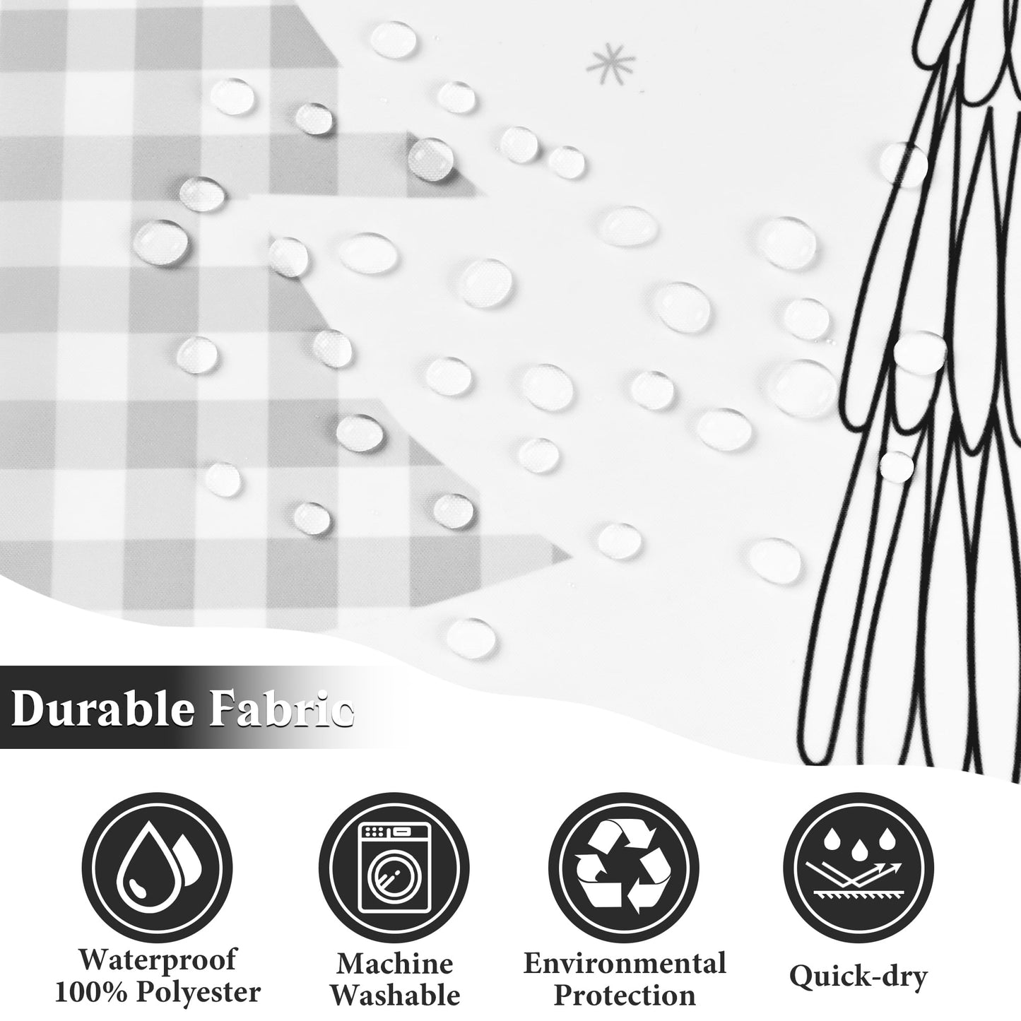 Ikfashoni Christmas Tree Shower Curtain with Hooks, Gray Waterproof Bathroom Curtains, 72"X72"