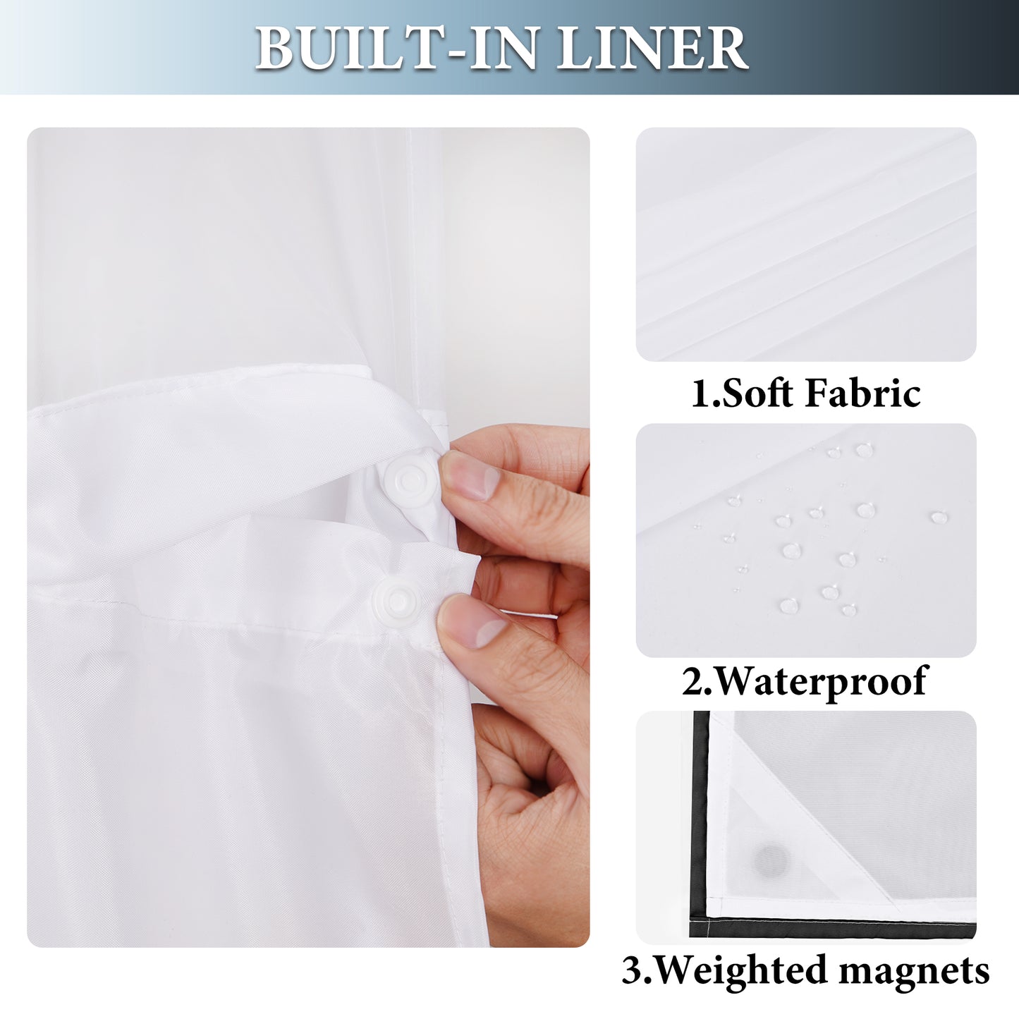 Ikfashoni No Hook Shower Curtain with Snap in Liner, Navy Strip Ombre Hookless Waterproof Bath Curtain, 71"X74"