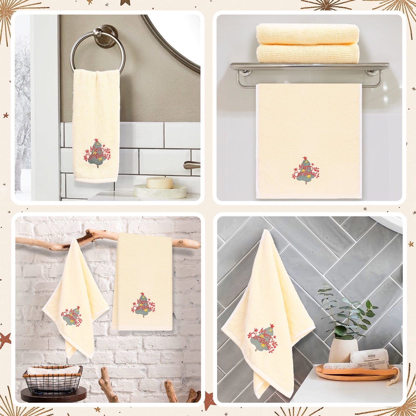 Ikfashoni 2 Pack Christmas Hand Towel for Bathroom, Embroidered Snowman White Scroll Cotton Towels