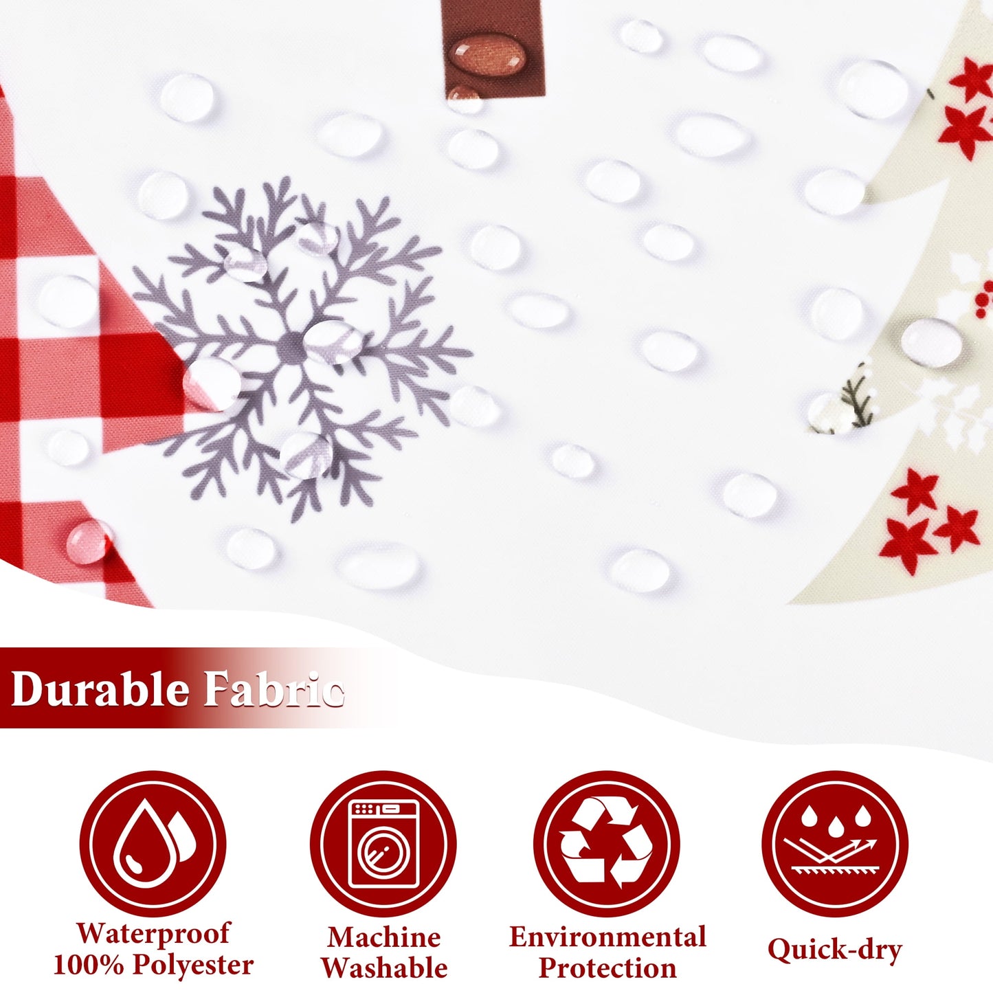 Ikfashoni Christmas Tree Shower Curtain with Hooks, Red Waterproof Bathroom Curtains, 72"X72"
