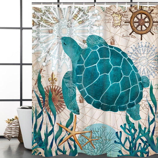 Ikfashoni Nautical Sea Turtle Shower Curtain, Tropical Ocean Beach Waterproof Bathroom Shower Curtains with Hooks, 70"X69"