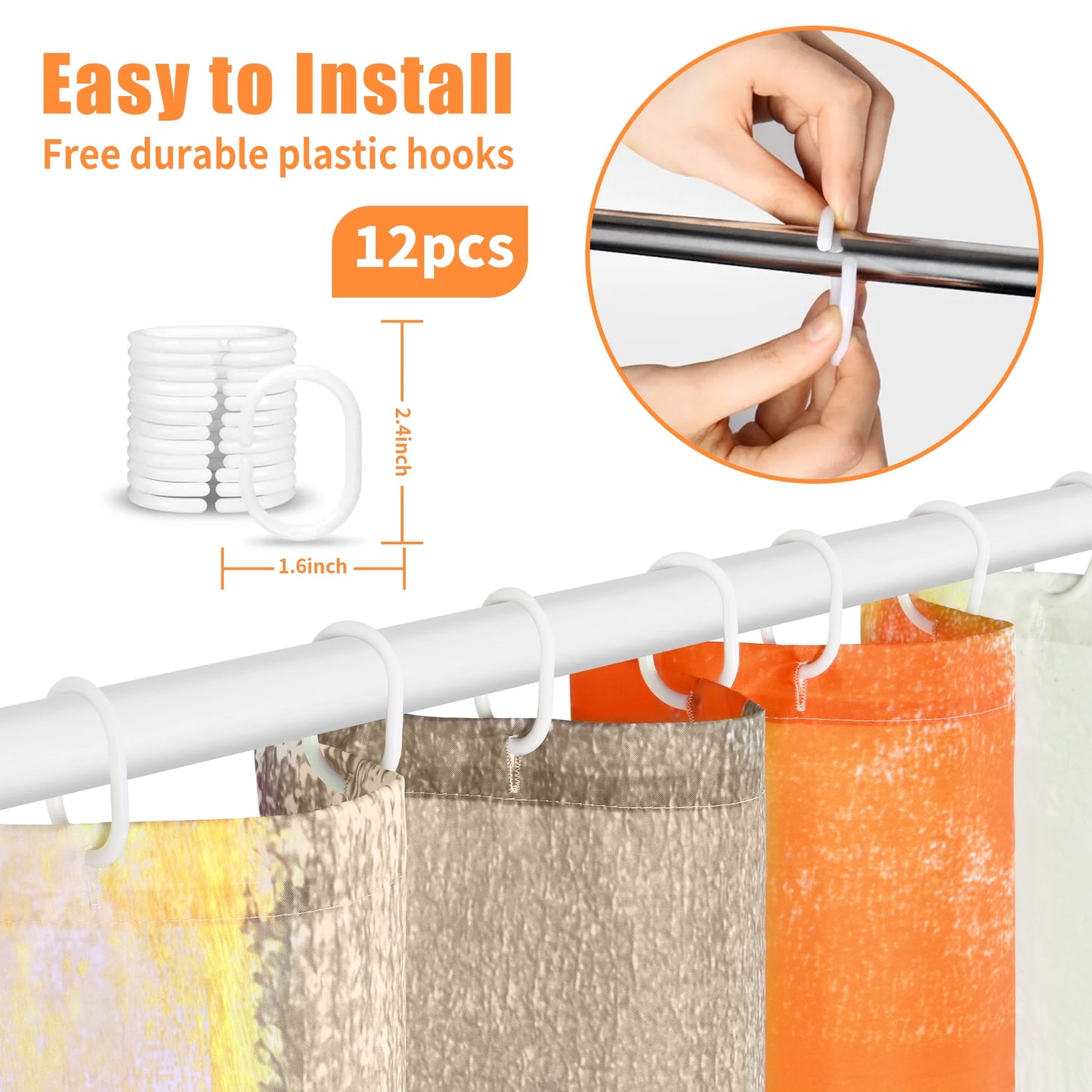 Ikfashoni Block Doodle Shower Curtain with Hooks,13pcs Waterproof Fabric Bathroom Curtain, 72"X72"