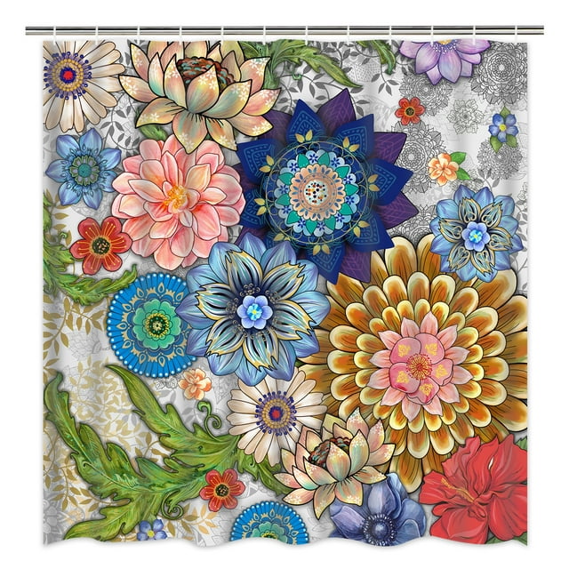 Ikfashoni Boho Floral Shower Curtain, Colorful Tropical Waterproof Fabric Shower Curtain, 70"X69"