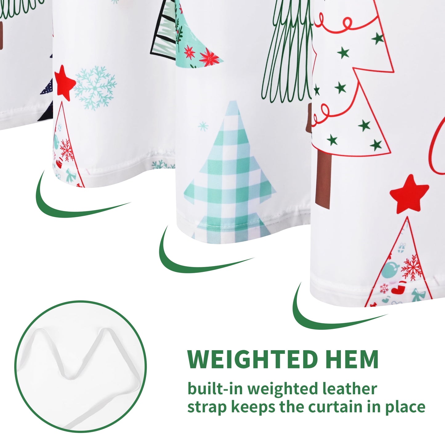 Ikfashoni Christmas Tree Shower Curtain with Hooks, Green Waterproof Bathroom Curtains, 72"X72"