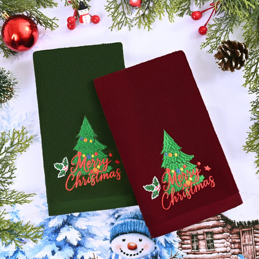 Ikfashoni 2 Pack Christmas Hand Towel for Bathroom,Red Green Scroll Cotton Towels