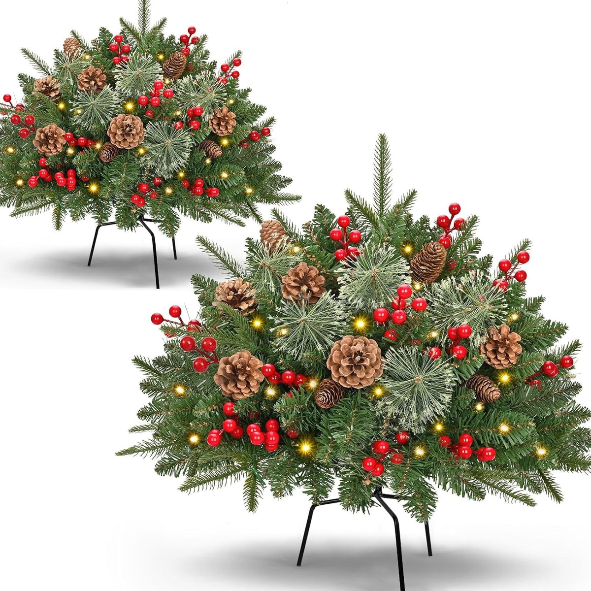 Ikfashoni 2 Pack Christmas Urn Filler, Pre-lit Outdoor Christmas Tree with Remote, Artificial Christmas Porch Pathway Decoration