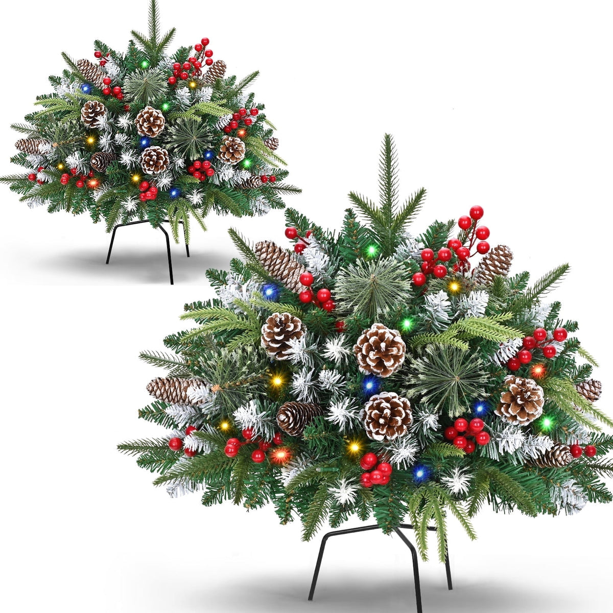 Ikfashoni 2 Pack Christmas Urn Filler, Pre-lit Outdoor Christmas Tree with Remote, Artificial Christmas Porch Pathway Decoration