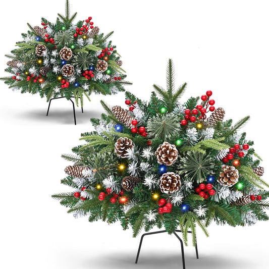 Ikfashoni 2 Pack Christmas Urn Filler, Pre-lit Outdoor Christmas Tree with Remote, Artificial Christmas Porch Pathway Decoration