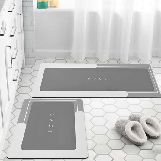 Ikfashoni 2 Pcs Stone Bathroom Rugs,Diatomaceous Non Slip Mat for Bathroom Kitchen Counter,Gray
