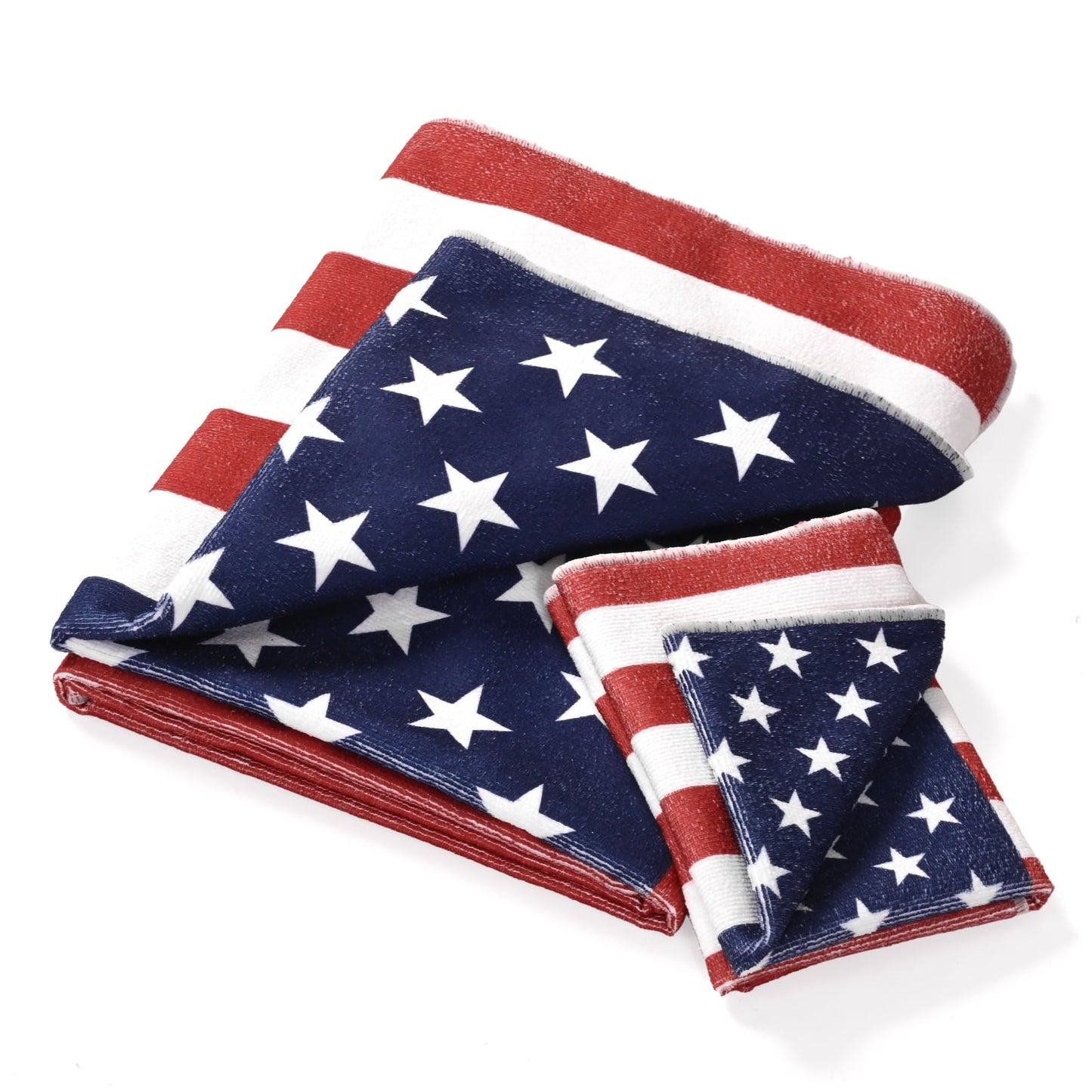 Ikfashoni American Flag Beach Towel and Hand Towel Set, Patriotic Stars Stripes Soft Absorbent Towels