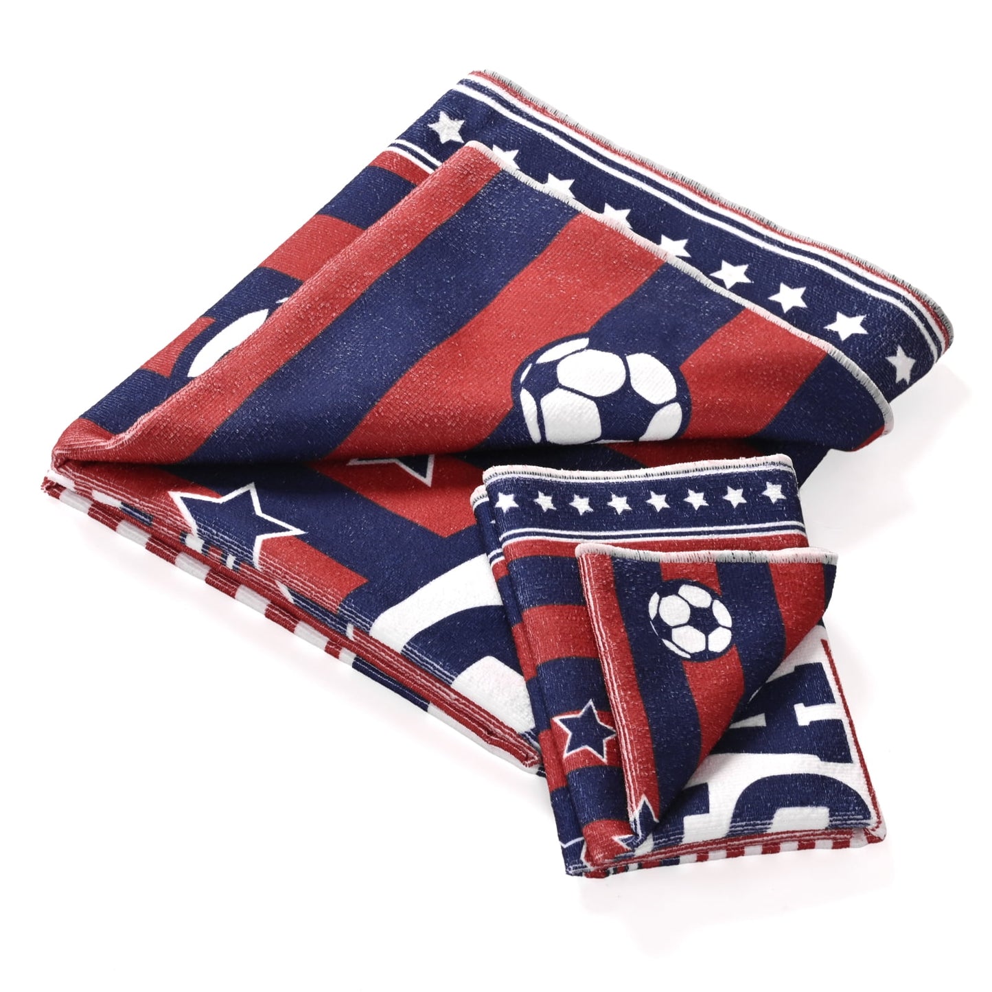 Ikfashoni American Flag Soccer Beach Towel & Hand Towel Set, Patriotic Soccer Pattern Soft Absorbent Towels