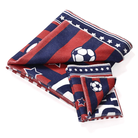 Ikfashoni American Flag Soccer Beach Towel & Hand Towel Set, Patriotic Soccer Pattern Soft Absorbent Towels