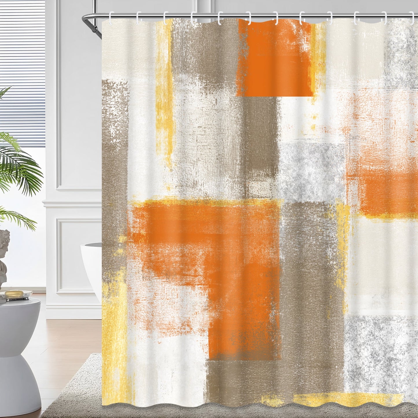 Ikfashoni Block Doodle Shower Curtain with Hooks,13pcs Waterproof Fabric Bathroom Curtain, 72"X72"