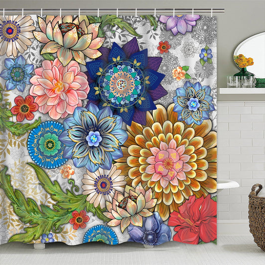 Ikfashoni Boho Floral Shower Curtain, Colorful Tropical Waterproof Fabric Shower Curtain, 70"X69"