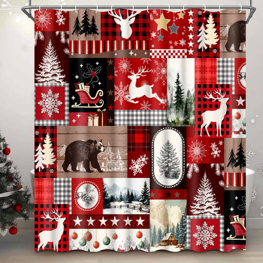 Ikfashoni-Christmas-Shower-Curtain-Buffalo-Plaid-Christmas-Tree-Bathroom-Curtain-with-12-Hooks-70-X69/17330758490