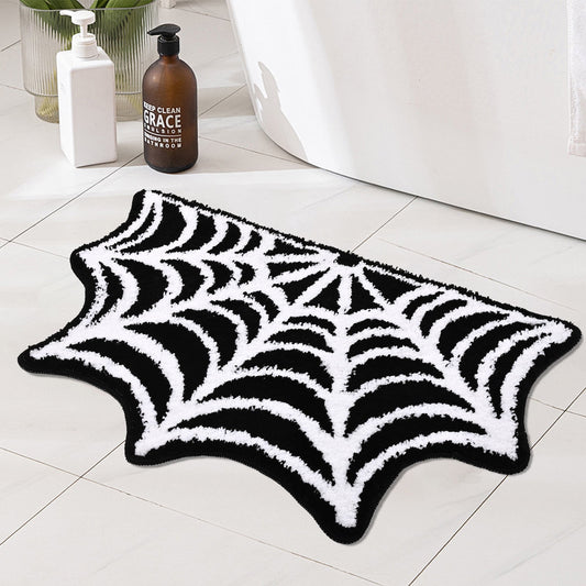 Ikfashoni Halloween Bathroom Rug,Black Cobweb Bath Mat,Extra Soft Fluffy Absorbent Non-slip Bath Rug,20"x31"