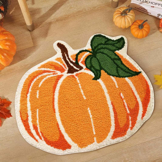 Ikfashoni Fall Bathroom Rug,Orange Pumpkin Bath Mat,Extra Soft Fluffy Absorbent Non-slip Bath Rug,26"x30"