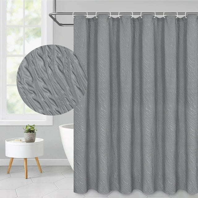 Ikfashoni Black Fabric Shower Curtain, Pleated Marble Textured Shower Curtains with Hooks, 71"X71"