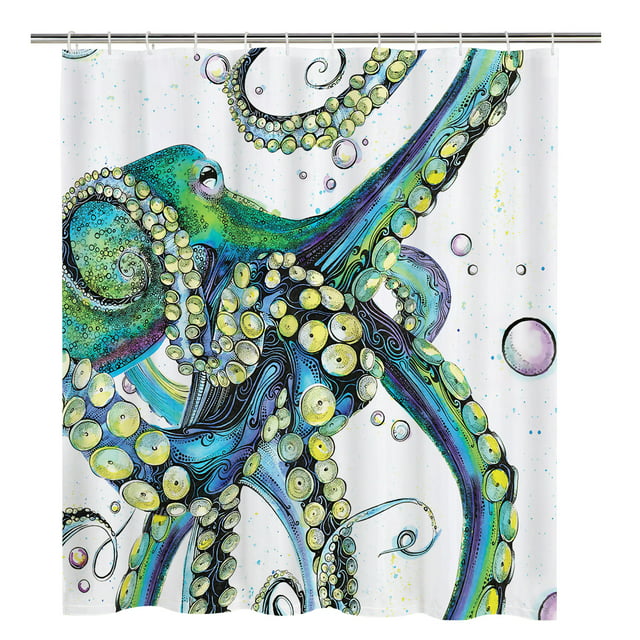 Ikfashoni Blue Misty Forest Shower Curtain, 13pc Ink Wash Waterproof Fabric Bathroom Sets with Hooks, 70"X69"