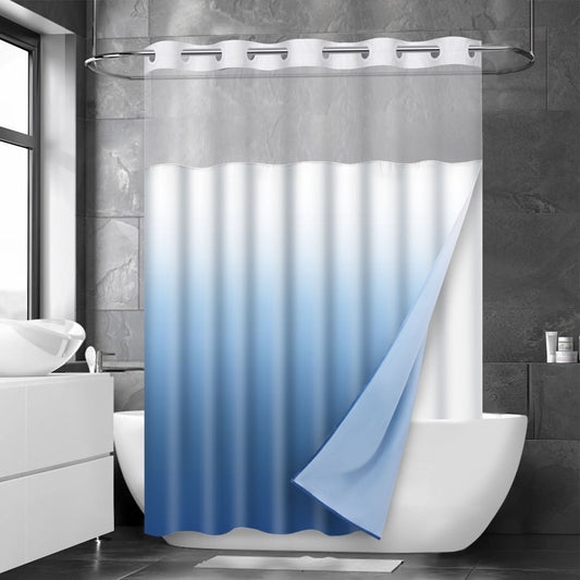 Ikfashoni Hookless Shower Curtain with Snap in Liner, Blue Gradient Waterproof Fabric Mesh Window Bath Curtain, 71"X74"