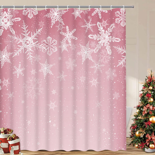 Ikfashoni Christmas Shower Curtain, Crystal Snowflake Gray Waterproof Fabric Bathroom Curtain, 70"X69"