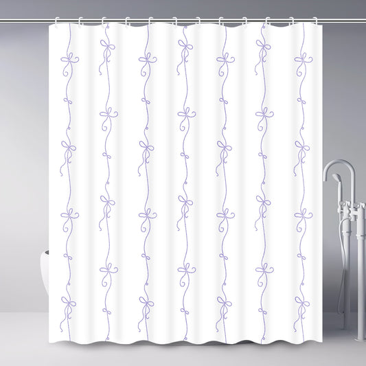 Ikfashoni Purple Bow Shower Curtain with Hooks,13pc Waterproof Fabric Bath Curtain, 72"X72"